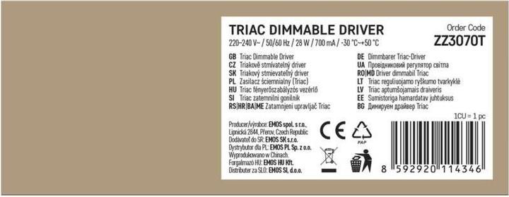 Actual product image Emos Triac dimmable driver for LED light 700mA 28W