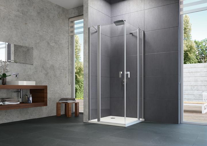 Produktbild Hüppe Design pure 4-Eck Schwingtür, mit festem Segment, Breite:80cm Höhe:190cm, Anschlag links & (200 cm, 95 cm, 11 cm)