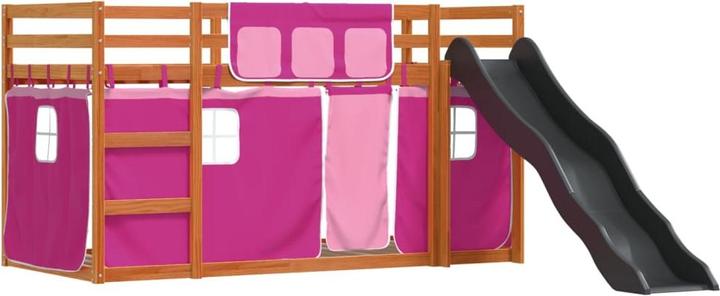Actual product image VidaXL Bunk bed with slide and curtains pink (90 x 200 cm)