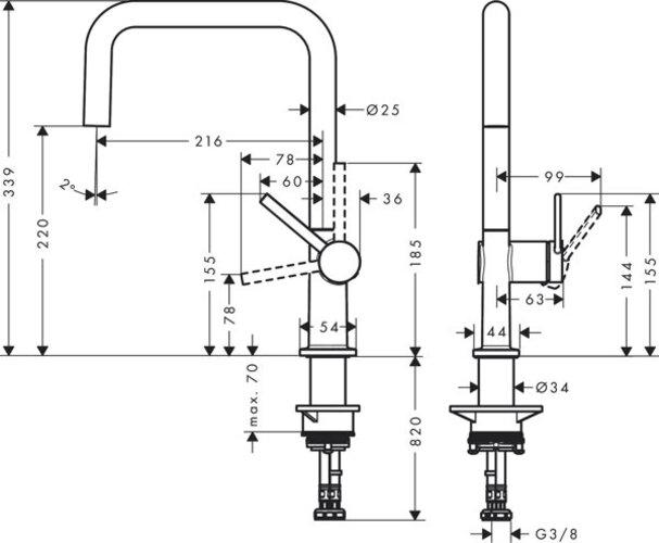 Actual product image hansgrohe Talis M54 single lever kitchen mixer U 220, 1 spray, Eco, 72844
