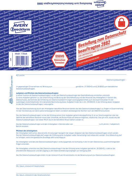 Nährwerte und Zutaten Avery Formular Datenschutzbeauftragter (2 x)