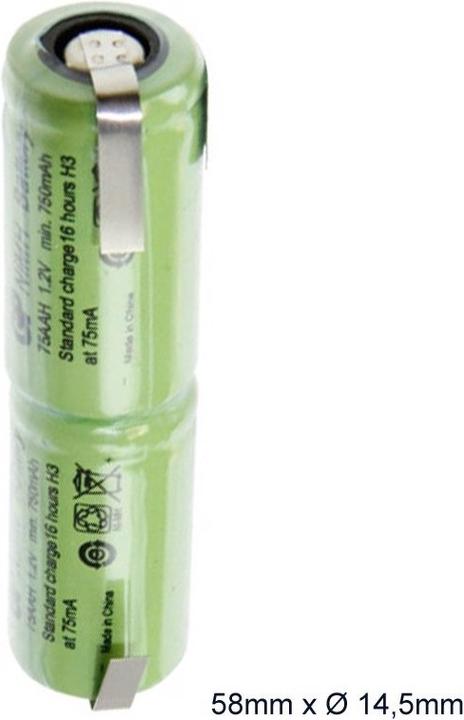Produktbild AccuCell Akku NiMH 2,4 Volt, 58x14,5mm für Zahnbürsten (1 Stk., 750 mAh)