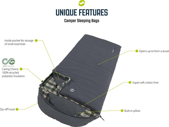 Produktbild Outwell Schlafsack Camper Lux Double Polyester, Dunkelgrün (235 cm)
