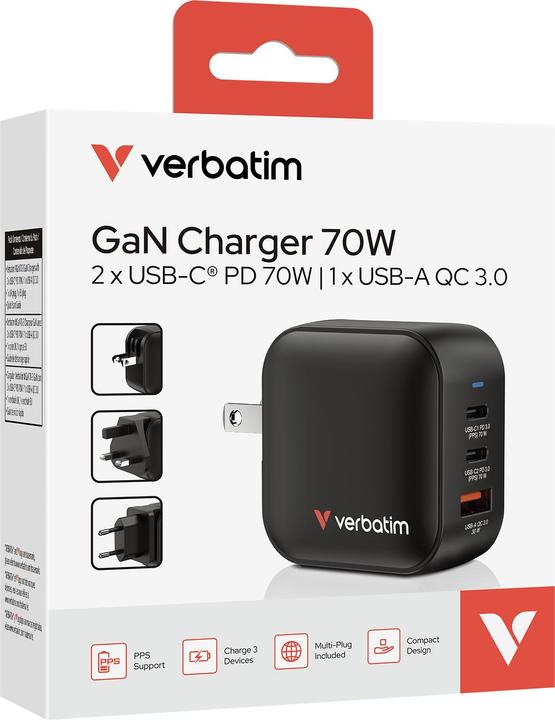 Actual product image Verbatim GaN Charger 70W 3 Devises (70 W)