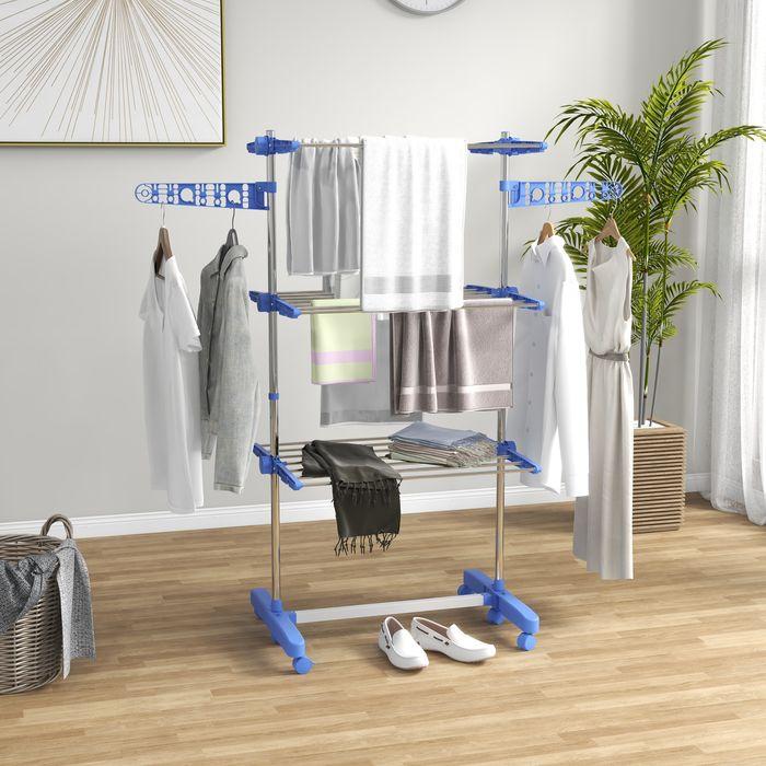 Actual product image Swisshandel24 Tumble dryer Tower clothes horse with castors, 3 levels, Folding upright dryer with side wings, W