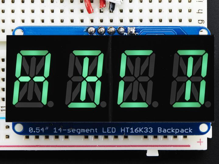 Image du produit Adafruit Écran alphanumérique Vert 4 caractères I2C (Écran)
