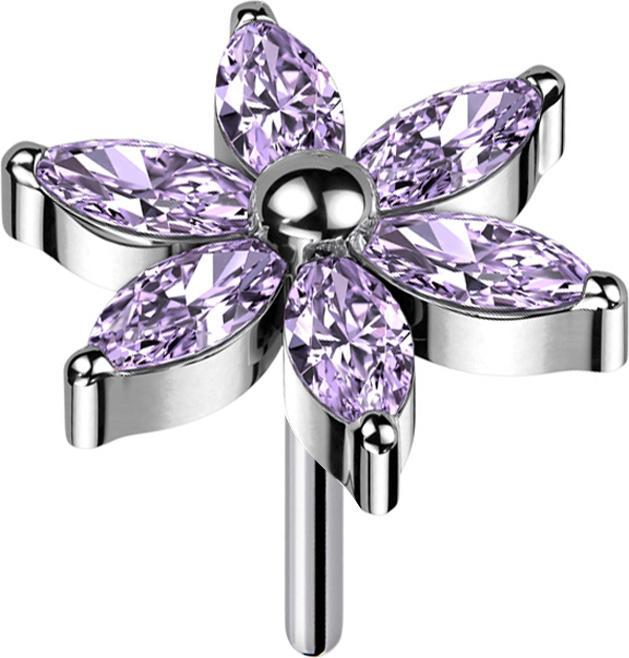 Immagine prodotto Star Piercing Threadless Fiore Argento Cristalli Viola (Titanio G23, senza ottone)