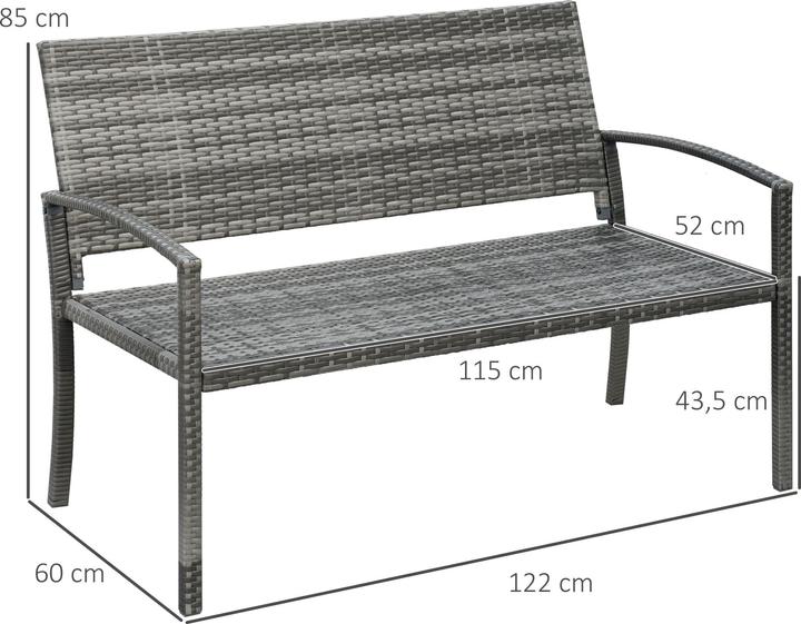 Produktbild Outsunny Gartenbank Rattanoptik mit Stahlrahmen