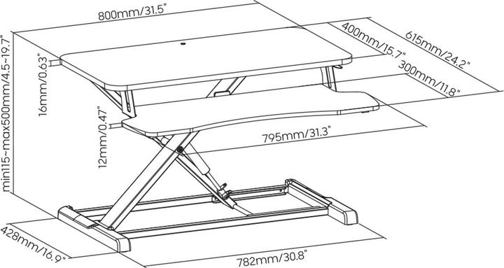 Image du produit Toboli Support PC Assis Debout 80x40cm Réglable Hauteur ergonomique Ordinateur portable Écran Bureau Poste
