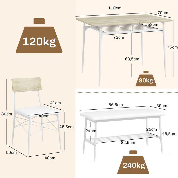 Produktbild Swisshandel24 Essgruppe 4er-Set, Esstisch mit Bank und 2 Stühlen, Küchentisch-Set mit Ablage (110 x 70 x 75 cm)
