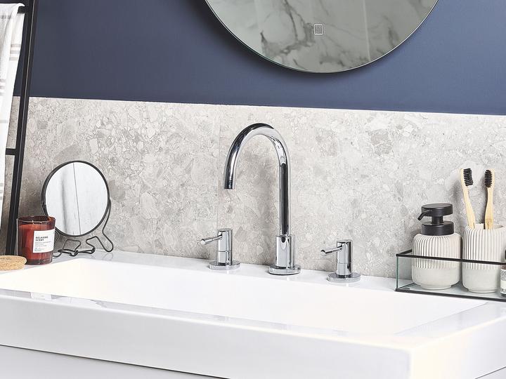 Produktbild Beliani Wasserhahn 3-Loch Waschtischarmatur Messing silber SIPI