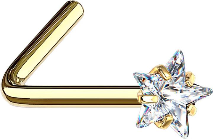 Produktbild Star Piercing Nasenstecker gewinkelt vergoldet Kristallstern silber gefasst (ohne Messing, Chirurgenstahl 316L)