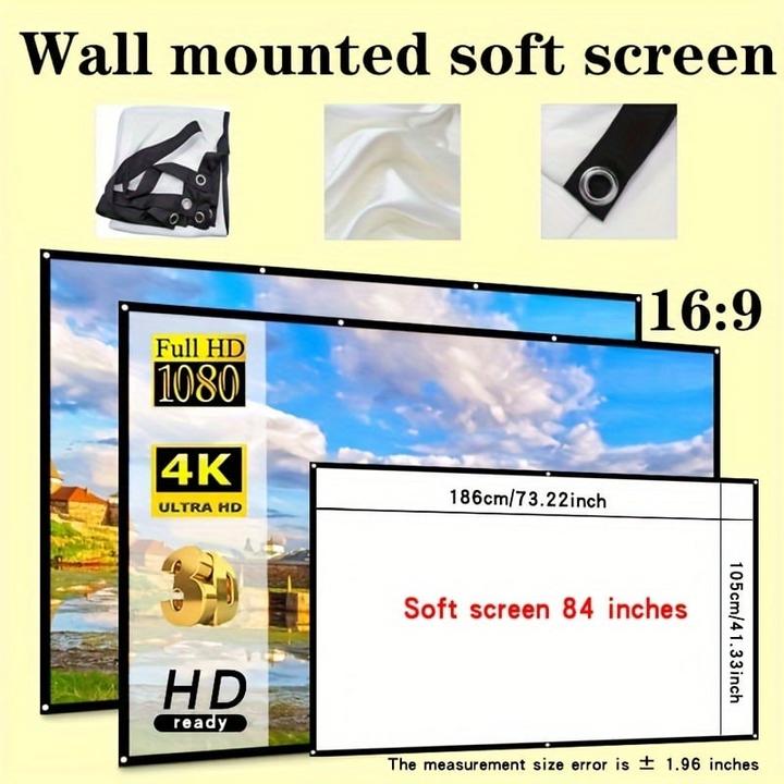 Image du produit PhoneLook Écran de projection double face 16:9 avec tissu doux facile à nettoyer et à repasser (120 pouces, 30 (120", 16:9)