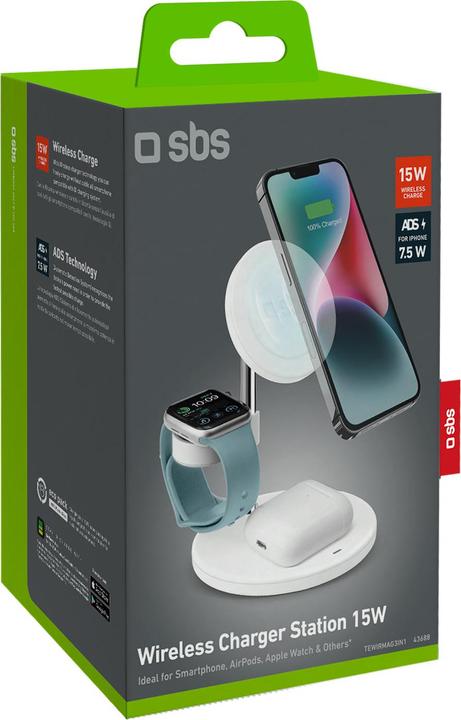 Produktbild SBS Induktive 3-in-1 Ladestation 15W weiá (15 W)