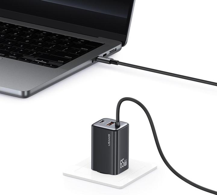 Actual product image Usams Ładowarka sieciowa JC Series CC266 65W GaN Fast Charger 2xUSB-C 1xUSB-A czarny (65 W)