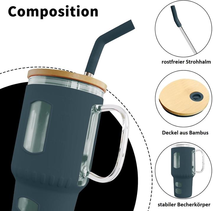 Actual product image Gewürzladen Näfels Glasbecher mit Strohhalm & Bambusdeckel (0.96 l)