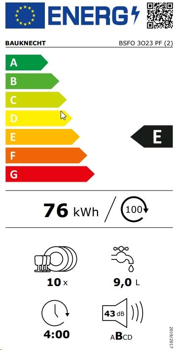Energy Label Bauknecht Bauk Geschsp. BSFO 3O23 PF E inox