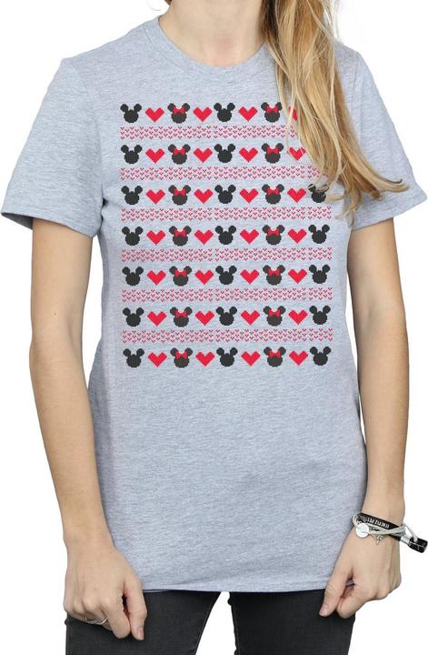 Actual product image Disney Womens/Ladies Mickey And Minnie Christmas Hearts Cotton Boyfriend T-Shirt (M)