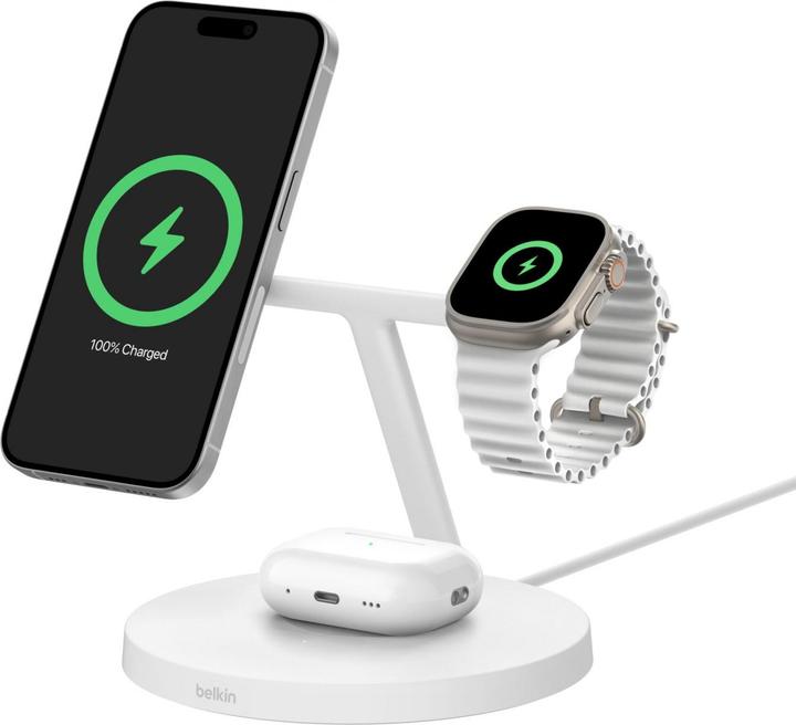 Actual product image Belkin BOOST CHARGE PRO Qi2 3in1 magn.Ladestat.15W ws. WIZ032kqWH (15 W)