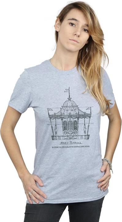 Actual product image Disney Womens/Ladies Mary Poppins Carousel Sketch Cotton Boyfriend T-Shirt (S)