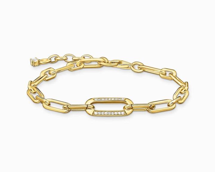 Immagine prodotto Thomas Sabo Bracciale a maglie placcato oro con elemento di ancoraggio incastonato in pietra (19 cm, Argento 925)