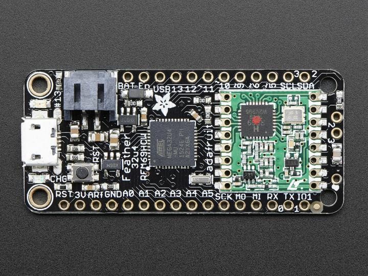 Image du produit Adafruit Feather 32u4 avec RFM69HCW Packet Radio 433MHz (Microcontrôleur)