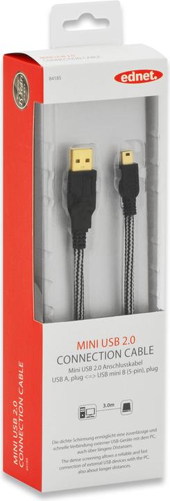 Actual product image ednet USB 2.0 Connection Cable, Type A to Mini B, 3.0m (3 m, USB 2.0)