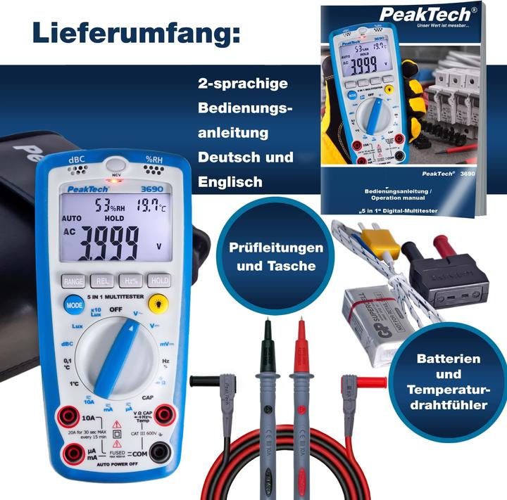 Immagine prodotto Peaktech P 3690 Multimetro digitale (CAT III 600V)