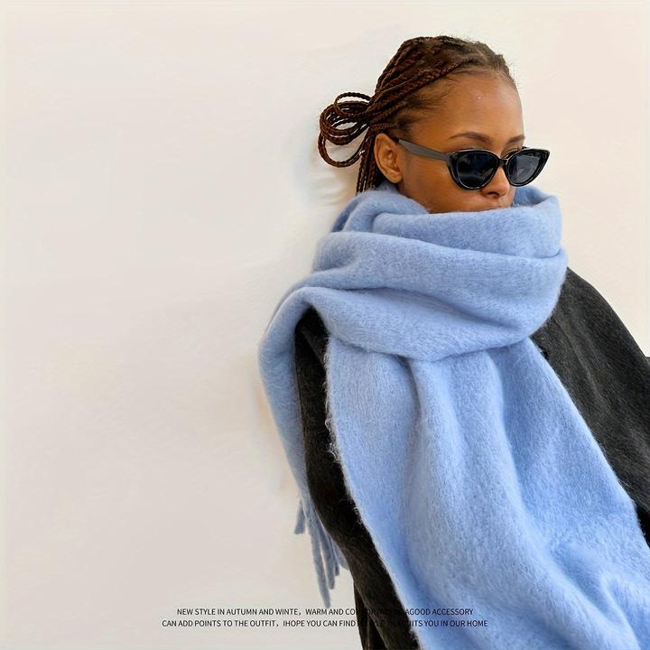 Actual product image Only-Bags.Store Solid Colour Plush Warm Chunky Scarf Long Simple Large Thickened Tassel Scarf Winter Outdoor