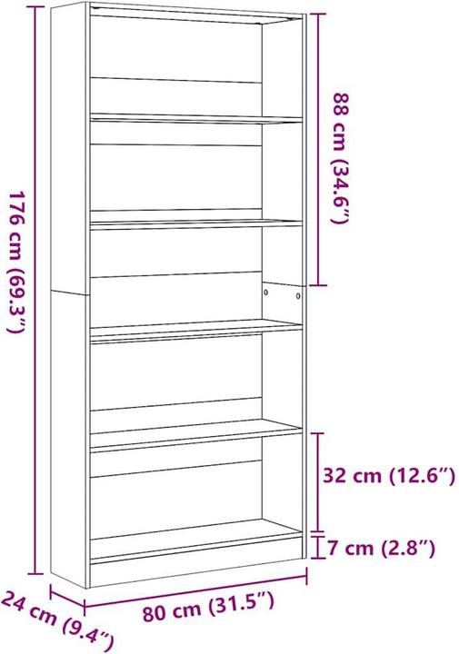 Immagine prodotto VidaXL Bücherregal Hochglanz-Weiss 80x24x176 cm Holzwerkstoff (80 x 24 x 176 cm)