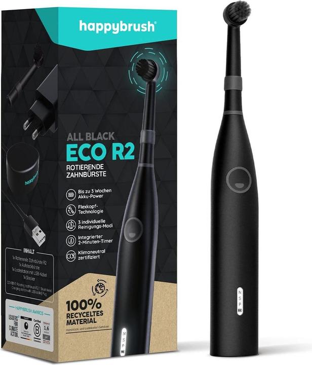 Immagine prodotto happybrush Spazzolino rotante ECO R2 Nero (Spazzolino oscillante)