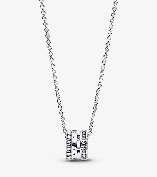 Produktbild Pandora Signature Logo Pavé & Beads Halskette (Sterling Silber 925, 42 - 45 cm)