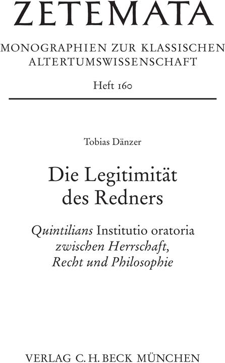 Produktbild Die Legitimität des Redners (Deutsch, Tobias Dänzer, 2024)