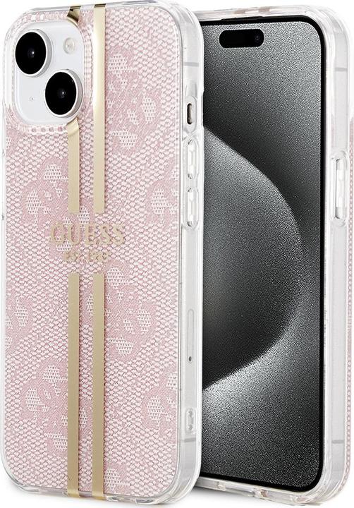 Immagine prodotto Guess GUHCP15SH4PSEGP Custodia rigida per iPhone 15 / 14 / 13 6.1" różowy/rosa IML 4G Gold Stripe (Apple iPhone 14, Apple iPhone 13, Apple iPhone 15)