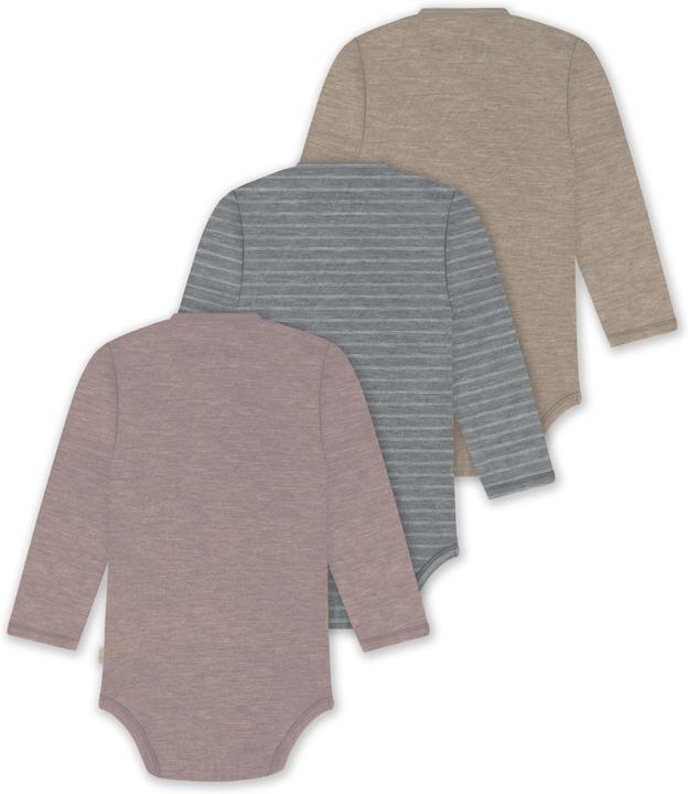 Actual product image Normani Set of 3 baby body wrap long sleeve toddler bodysuit made from merino wool - 9357 (74)