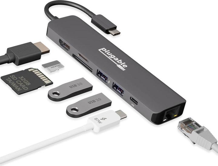 Productafbeelding Plugable 7-in-1 USB C Hub met Ethernet (USB-C)