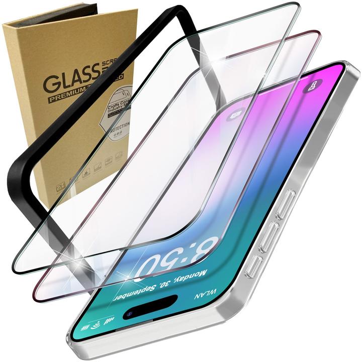 Produktbild Nalia 2x Schutzglas & 1x Schablone (2 Stück, Apple iPhone 16 Pro)