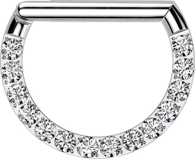 Produktbild Star Piercing Micro Segmentring klappbar silber Halbring front Kristalle silber (ohne Messing, Titan G23)