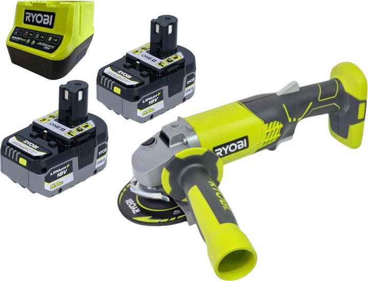 Actual product image Ryobi R18AG-0 Cordless angle grinder 18 V ONE+ 115 mm + 2x battery 5.0 Ah + charger (115 mm)