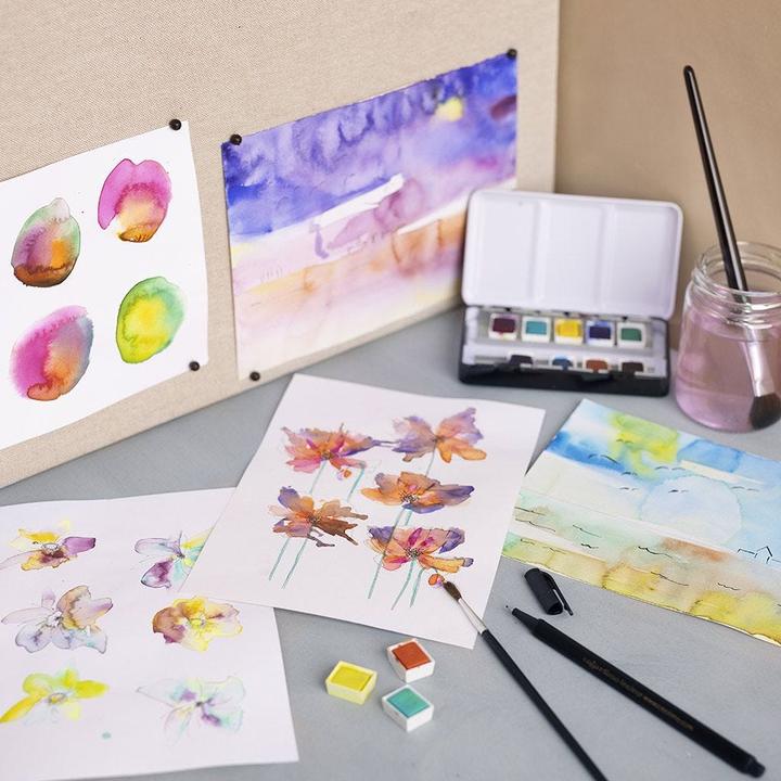 Image du produit Creative - Art watercolour, ½ panneau, Fleurs et paysages, taille 10x15x20 mm, couleurs assorties, 12col (Multicolore)