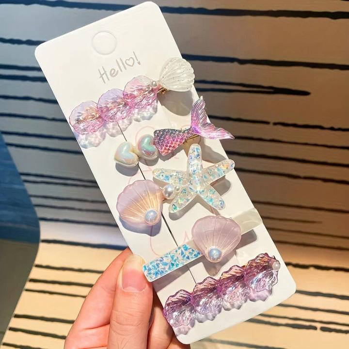 Immagine prodotto Activity Board 5pcs Niedliche Meerjungfrau & Seestern Haarspange Set - Harz Tier-Designs, perfekt für (5 pz.)
