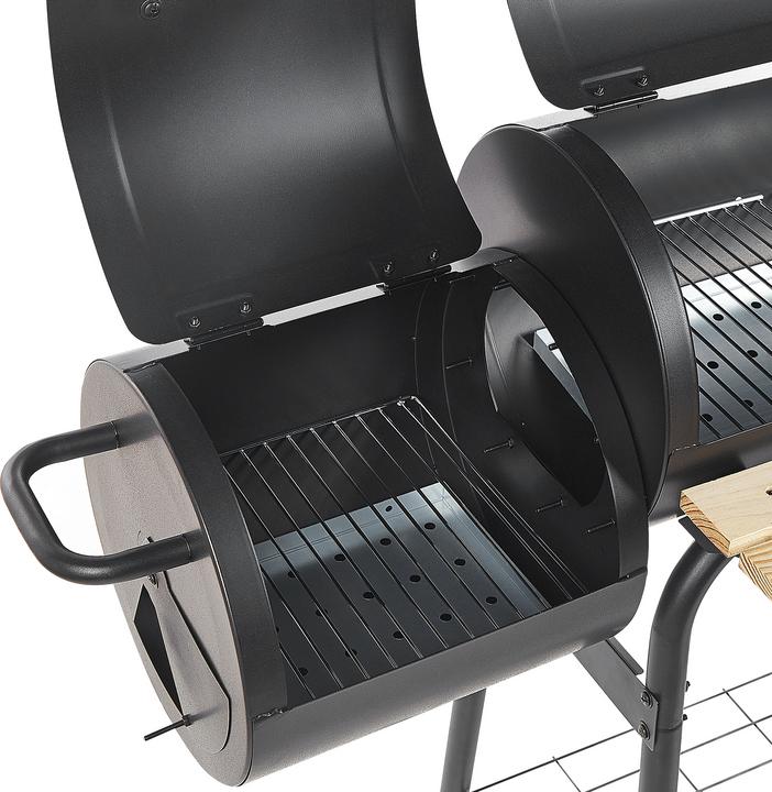 Produktbild Beliani Holzkohlegrill mit Räucherkammer schwarz rollbar SATAH (31 cm)