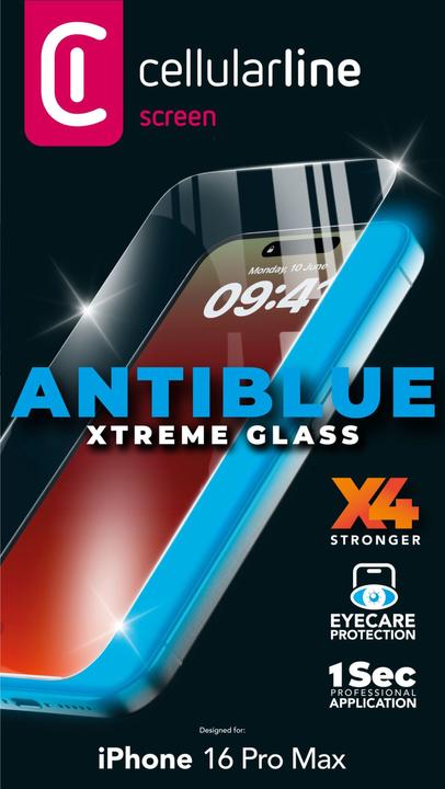 Actual product image Cellularline Antiblue Xtreme Glass (1 Piece, Apple iPhone 16 Pro Max)