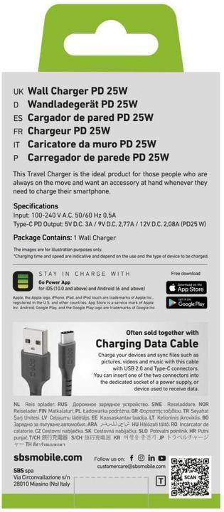 Image du produit SBS Chargeur USB-C PD 25W noir (25 W)