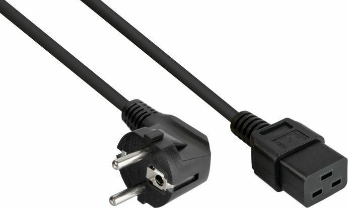Produktbild Kabelmeister Netzkabel Schutzkontakt-Stecker Typ E+F (90° gew.) an Kaltgeräte-Buchse C19, schwarz (1 m)