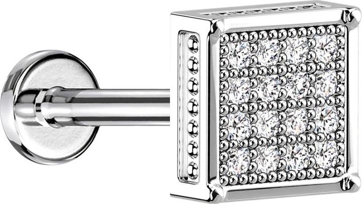 Image du produit Star Piercing Micro Labret femelle argenté carré avec cristaux argentés (Titane G23sans laiton, LaitonAcier chirurgical 316L)