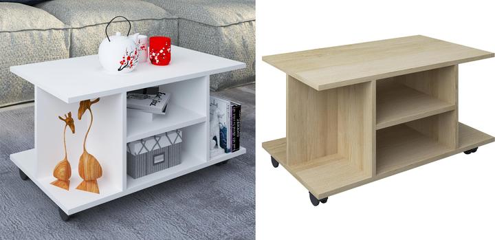 Actual product image VCM Wooden Side Table Coffee Table Sofa Table Living Room Table Castors Rollable Findula (80 x 40 x 40 cm)