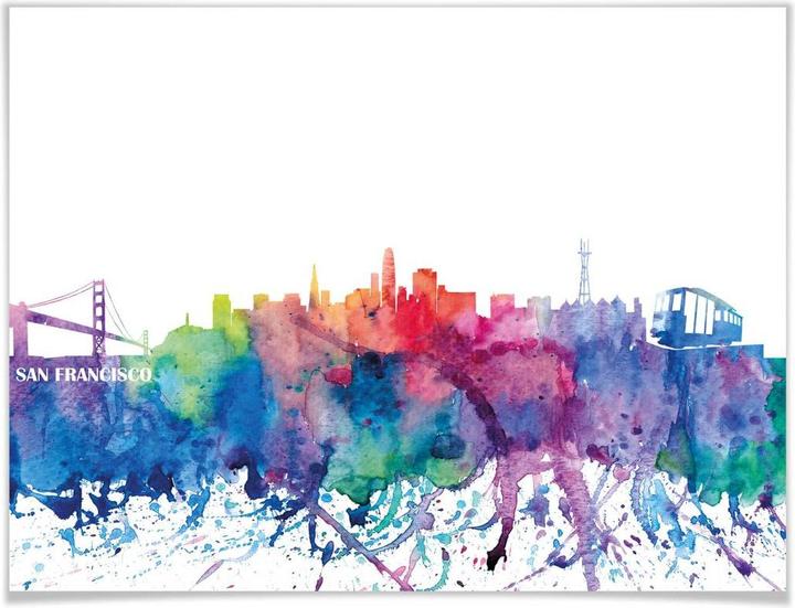 Actual product image Trenddeko San Francisco watercolor skyline (120 x 100 cm)