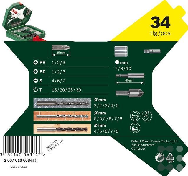 Image du produit Bosch Zubehör X - Line Jeu de forets et d'embouts classiques 34 pièces (6 mm, 5,5 mm, 7 mm, 3 mm, 5 mm, 8 mm, 2 mm, 4 mm)