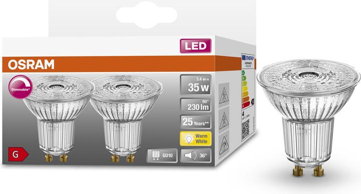 Productafbeelding Osram LED SUPERSTAR PAR16 35 36 3,4 W/2700 K GU10 DIM (GU10, 3.40 W, 230 lm, 2 x, G)